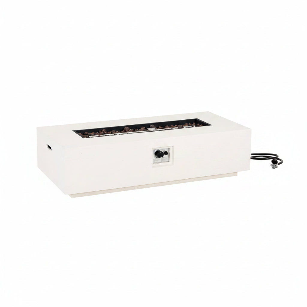 Aidan Lightweight Concrete Outdoor Propane Fire Pit Table, 50,000 BTU Rectangular Fire Table for Patio Furniture Set (No Tank Holder), Fully Assembled Patio Fire Pit, White